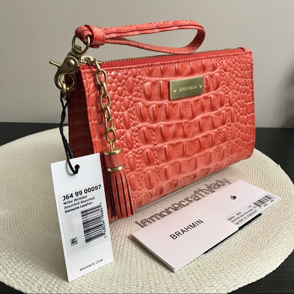 Brahmin CORAL / PEACH MEL Millie Wristlet Cosmetic - Picture 4 of 6